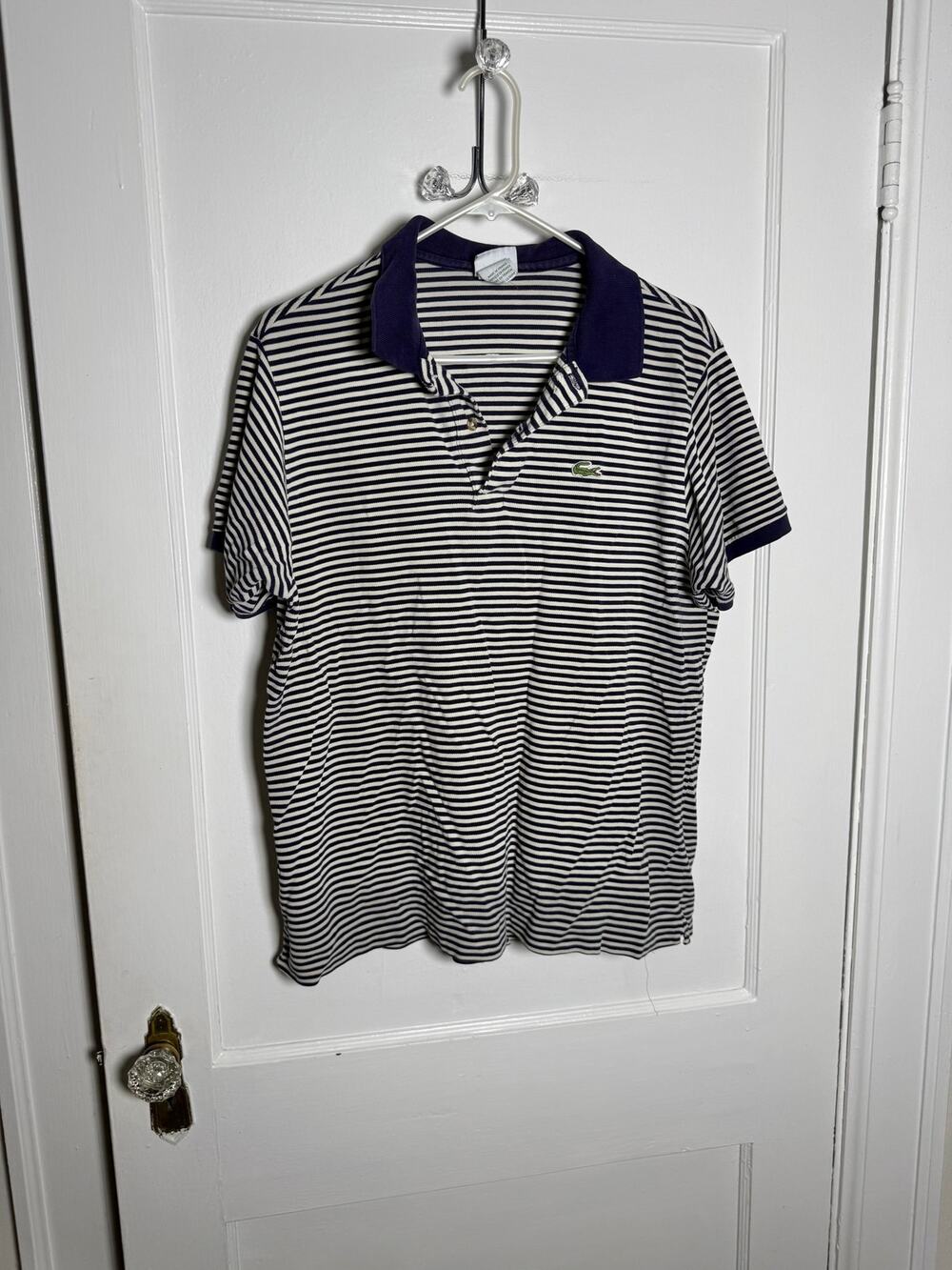 Vintage Lacoste Polo Men’s L Navy White Stripe Made in France Preppy Crocodile